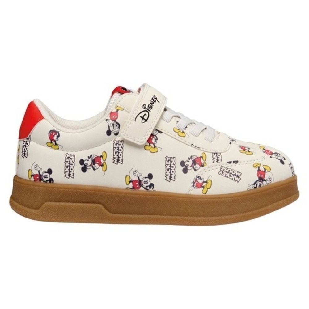 Disney Mickey Mouse Sneakers Kids Size 3 Cream Red Character Gum Sole Shoes - Picture 1 of 6
